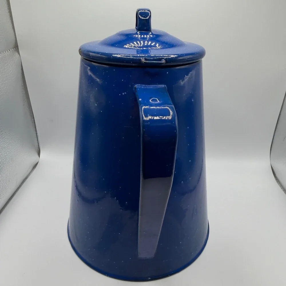 Vintage Blue Graniteware Speckled Enamel Coffee Pot  Farmhouse Decor